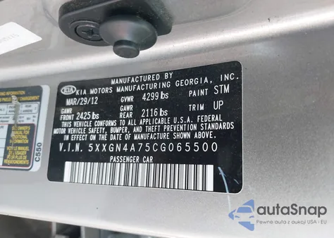 2012 Kia Optima Ex from USA, damaged, VIN 5XXGN4A75CG065500